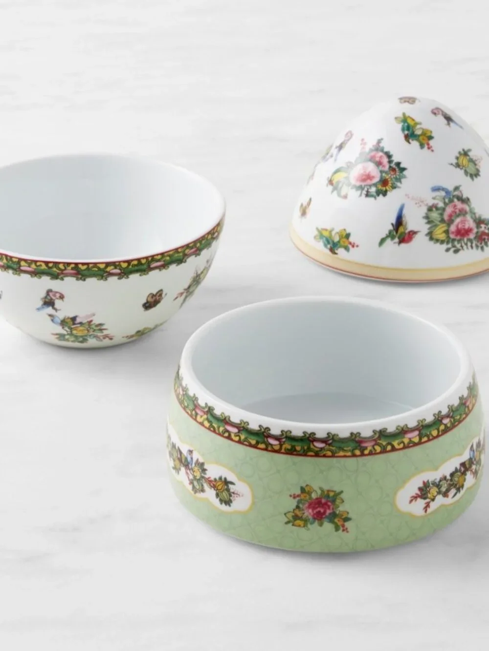 Williams Sonoma Porcelain Decorative Egg with Pastel Green and Floral Accents